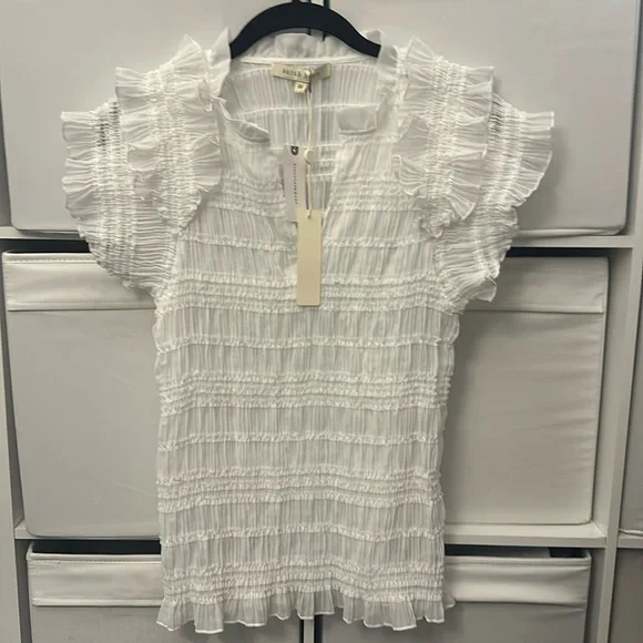 NWT gorgeous Anthropologie sarah hann white ruched blouse M - Picture 4 of 15